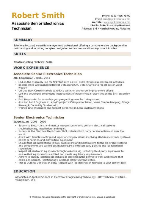 electronic technician resume|How To Write an Electronics Technician Resume (With Template .